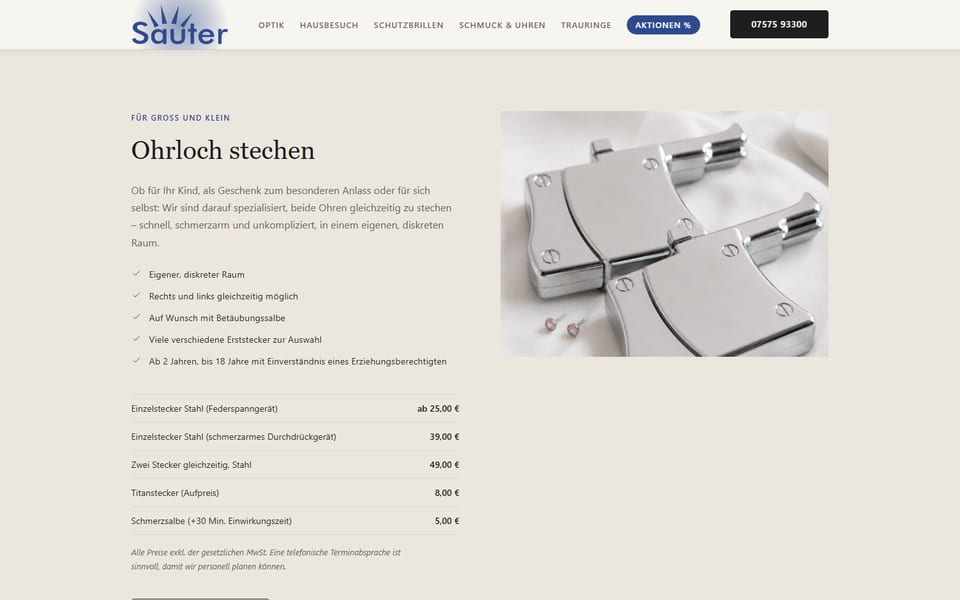 Optik Sauter – Bereich Ohrenstechen