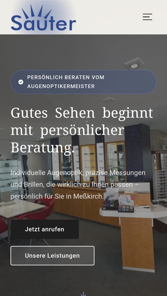 Optik Sauter – Startseite in der Smartphone-Ansicht